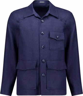 Navy Blue Linen Full-Length Jacket
