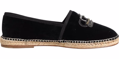Black Embellished Crown Flat Espadrilles Shoes