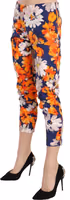 Blue Floral Print Skinny Slim Fit Trousers Pants 2