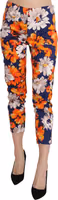Blue Floral Print Skinny Slim Fit Trousers Pants 4