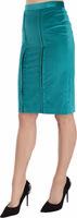 Green Solid Twill Knee Length Pencil Midi Skirt 1