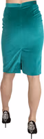 Green Solid Twill Knee Length Pencil Midi Skirt 2