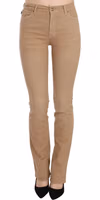 Brown Cotton Stretch Mid Waist Skinny Trousers Pants 4