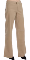 Beige Cotton Mid Waist Flared Trousers Pants 1