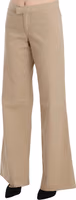 Beige Cotton Mid Waist Flared Trousers Pants 2