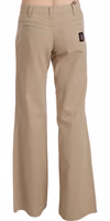 Beige Cotton Mid Waist Flared Trousers Pants 3