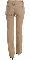Beige Cotton Mid Waist Straight Trousers Pants 2