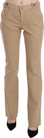 Beige Cotton Mid Waist Straight Trousers Pants 3