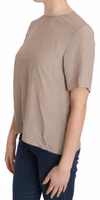 Beige Crew Neck Short Sleeve Blouse 1