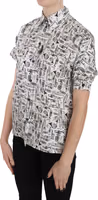 Trumpet Print Button Front Silk Top Blouse 1