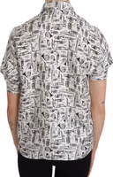 Trumpet Print Button Front Silk Top Blouse 2