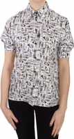 Trumpet Print Button Front Silk Top Blouse 4