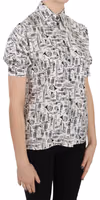 Trumpet Print Button Front Silk Top Blouse 5