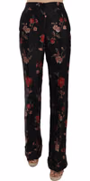 Floral Print Black Boot Cut Trouser Pants 3