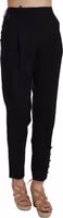 Black Button Pleated Tapered Trouser Pants 1