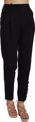 Black Button Pleated Tapered Trouser Pants