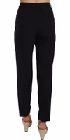 Black Button Pleated Tapered Trouser Pants 3