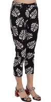 Black Palm Leaf Print Skinny Pants 1