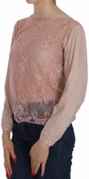 Pink Lace See Through Long Sleeve Blouse 1