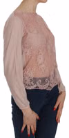 Pink Lace See Through Long Sleeve Blouse 5