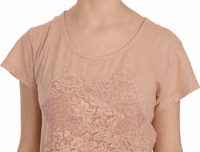Pink Cream Lace Short Sleeve Shirt Top Cotton Blouse 2
