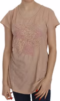 Pink Cream Lace Short Sleeve Shirt Top Cotton Blouse 3
