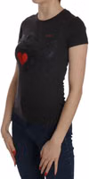 Black Hearts Print Short Sleeve Casual Shirt Top 1