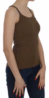 Brown Sleeveless Spaghetti Strap Blouse Top 1