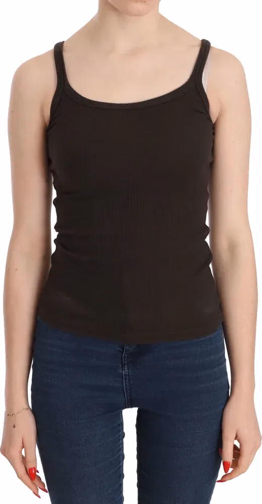 Dark Brown Sleeveless Spaghetti Strap Blouse