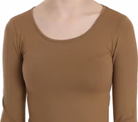 Brown Long Round Neck Sleeve Fitted Shirt Tops Blouse 3