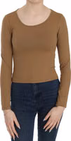 Brown Long Round Neck Sleeve Fitted Shirt Tops Blouse 4
