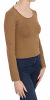 Brown Long Round Neck Sleeve Fitted Shirt Tops Blouse 5