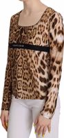 Brown Round Neck Leopard Women Top Blouse 1