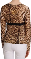 Brown Round Neck Leopard Women Top Blouse 2