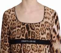 Brown Round Neck Leopard Women Top Blouse 3