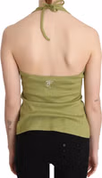 Green Halter Cotton Sleeveless Casual Tank Top Blouse 4