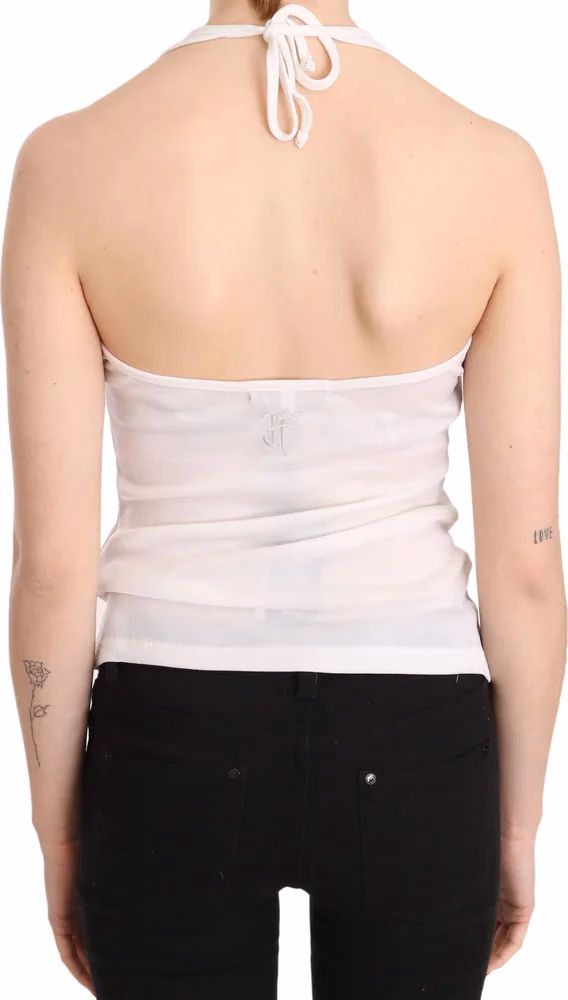 White Halter Cotton Sleeveless Casual Tank Top Blouse