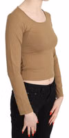 Brown Round Neck Long Sleeve Slim Crop Top Blouse 4