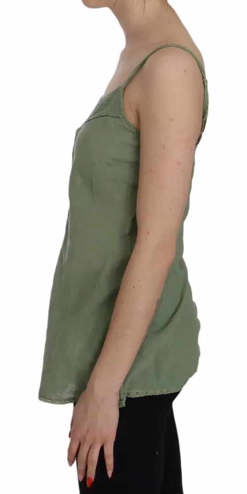 Green Silk Spaghetti Strap Tank Top Blouse
