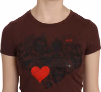 Brown Heart Print Crew Neck T-shirt Short Sleeve Blouse 4