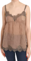 Brown Lace Spaghetti Strap Plunging Top Blouse 1