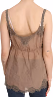 Brown Lace Spaghetti Strap Plunging Top Blouse 4