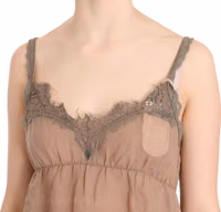 Brown Lace Spaghetti Strap Plunging Top Blouse 5