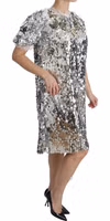 Silver Sequined Crystal Shift Gown Dress 2