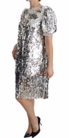 Silver Sequined Crystal Shift Gown Dress 3