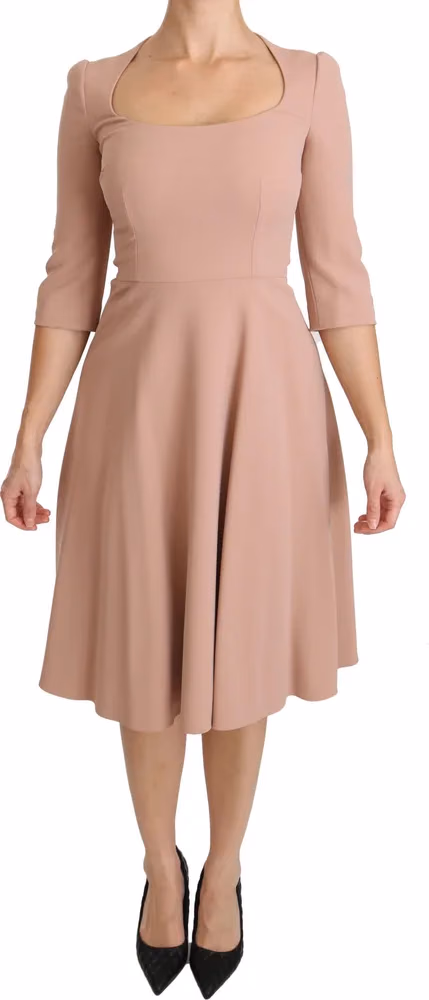 Pink 3/4 Sleeves A-line Viscose Dress