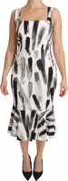 White Black Printed Sheath Midi Viscose Dress 1