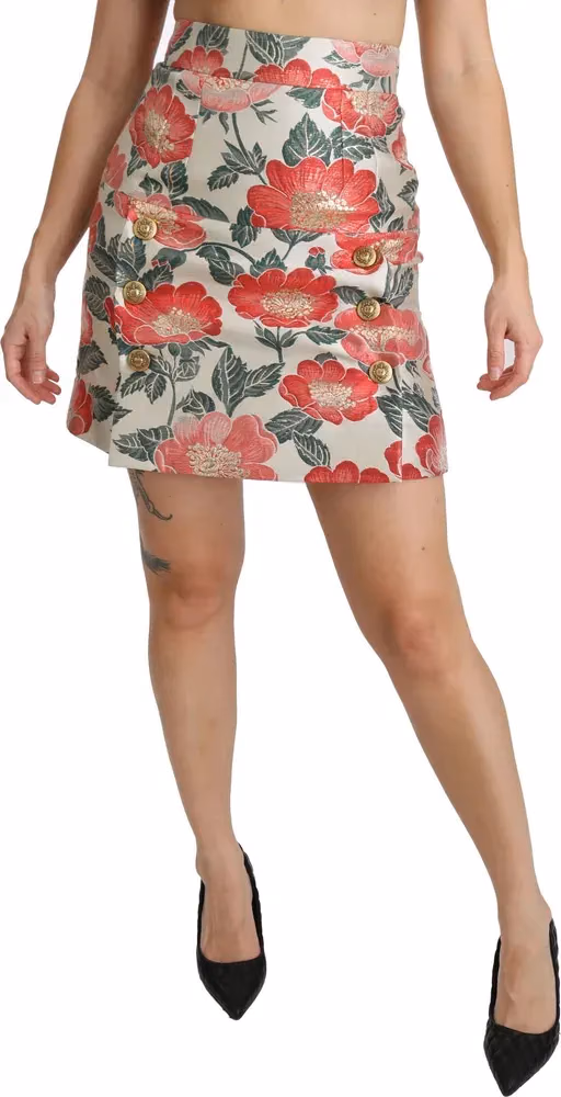 White Green Red Floral High Waist Mini Skirt