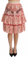 Pink Lace Layered High Waist Knee Length Skirt 1