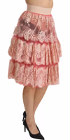 Pink Lace Layered High Waist Knee Length Skirt 2